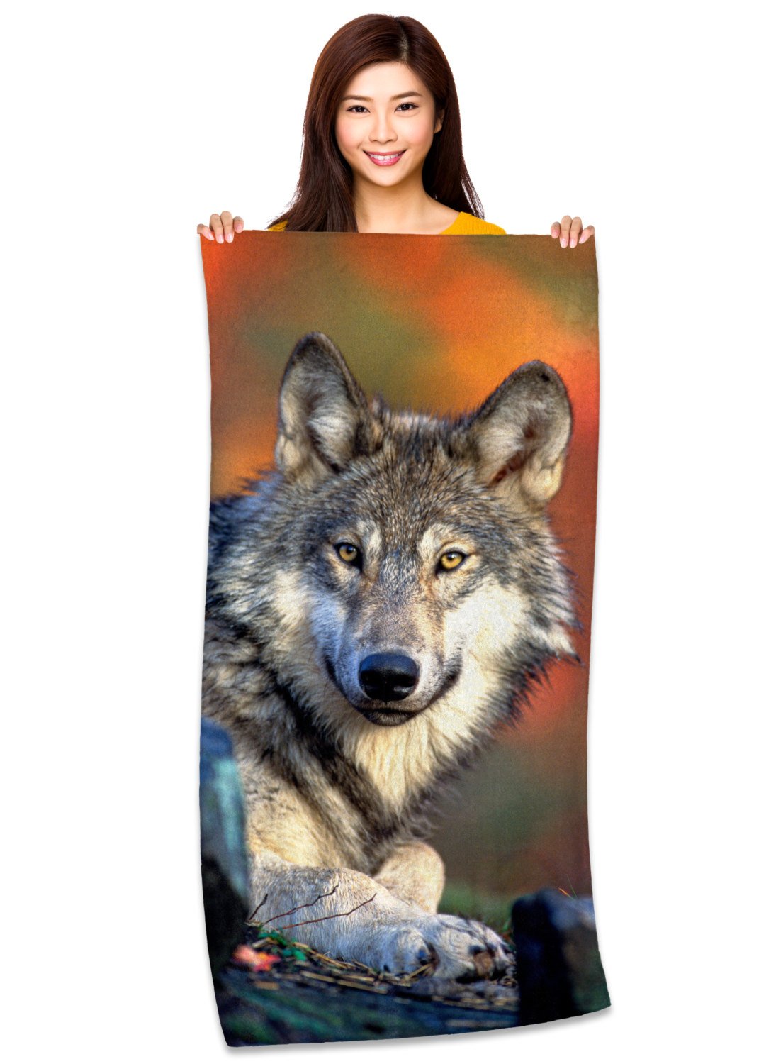 Reclining Gray Wolf 30" x 60" Microfiber Beach Towel