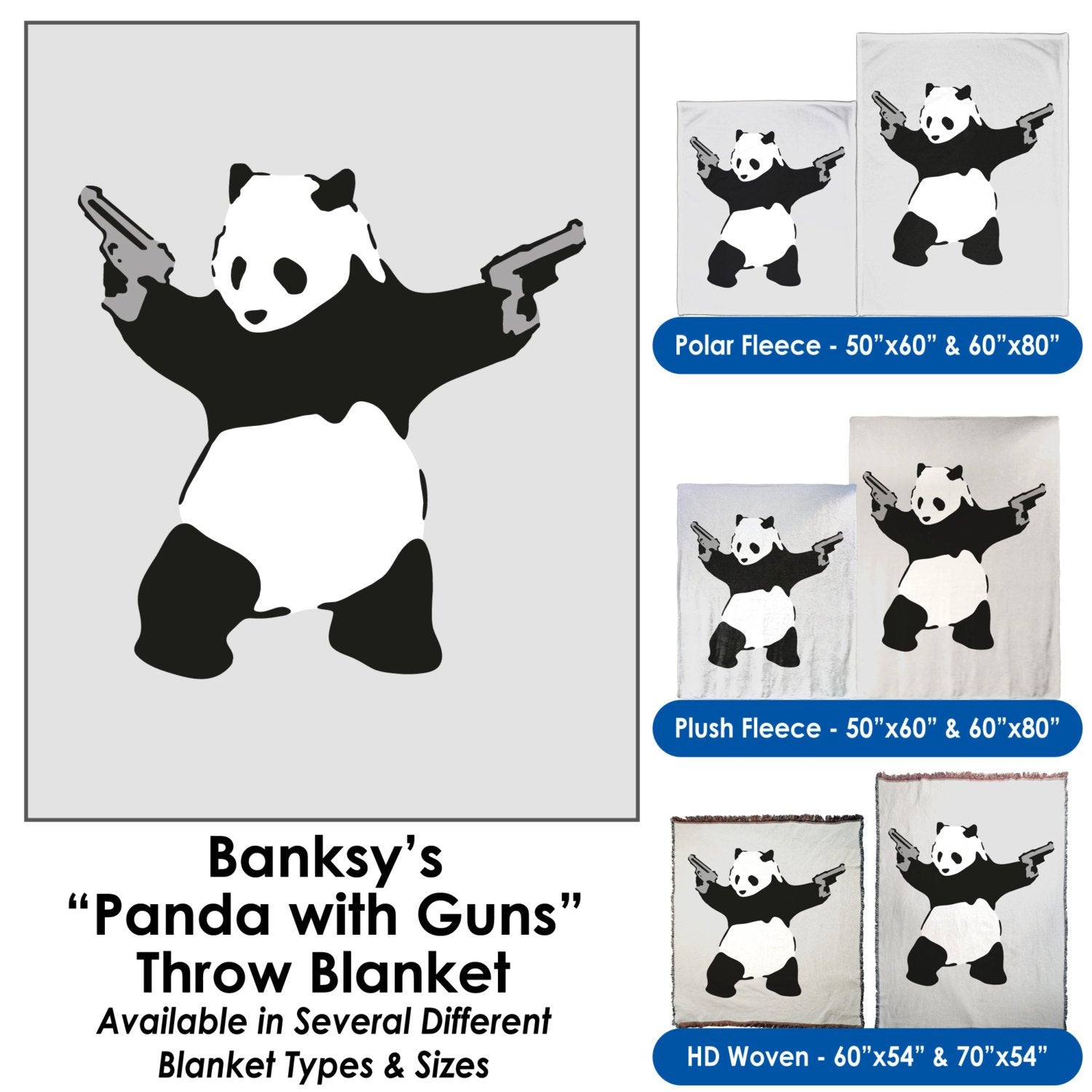 Banksy, Panda with Guns - Throw Blanket / Tapestry Wall Hanging