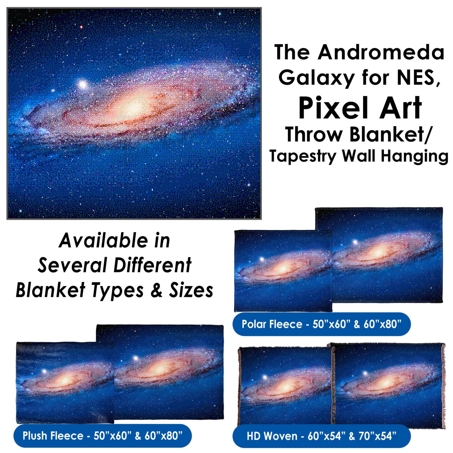 The Andromeda Galaxy for NES, Pixel Art - Throw Blanket / Tapestry Wall Hanging