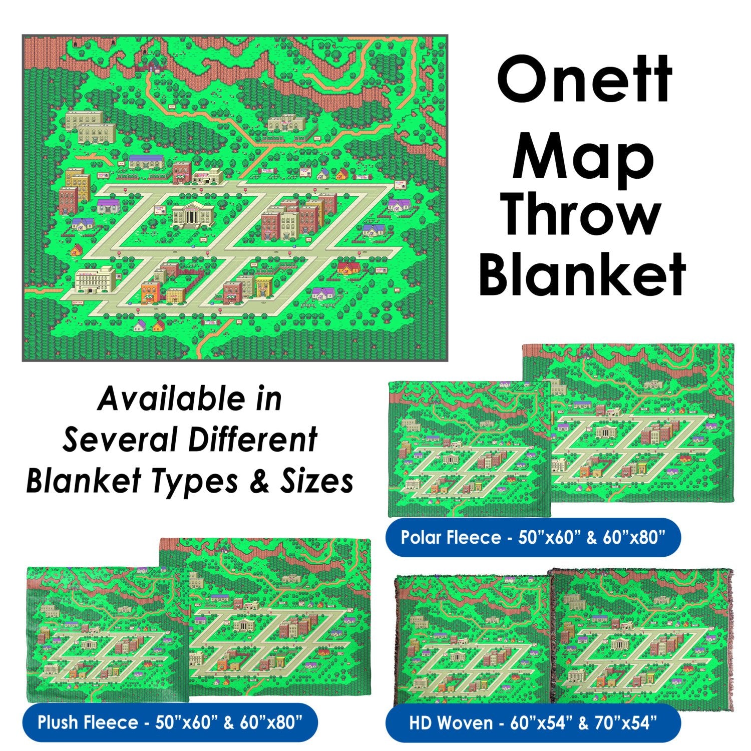EarthBound, Onett Map - Throw Blanket / Tapestry Wall Hanging