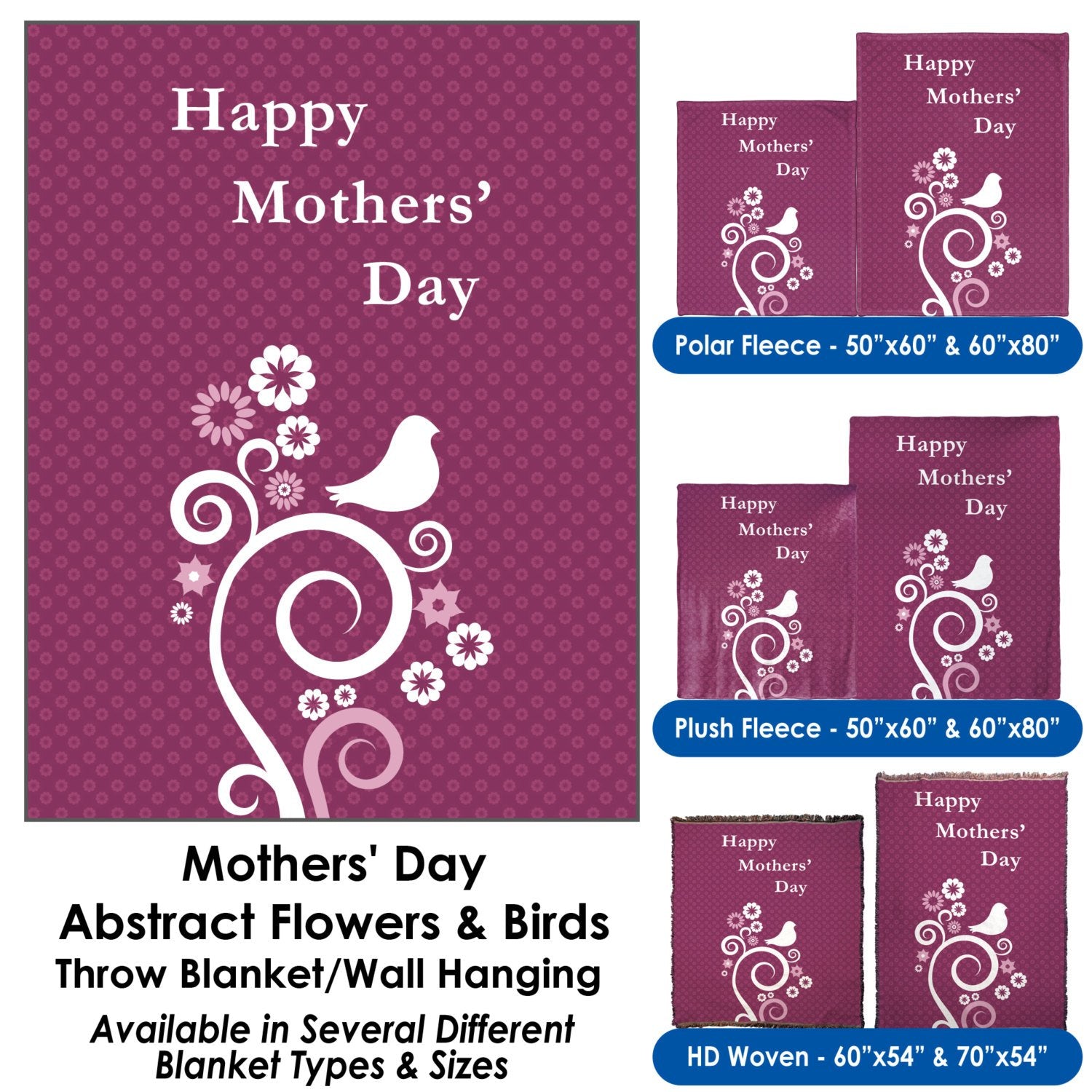 Mothers&#39; Day Abstract Flowers & Birds - Throw Blanket / Tapestry Wall Hanging