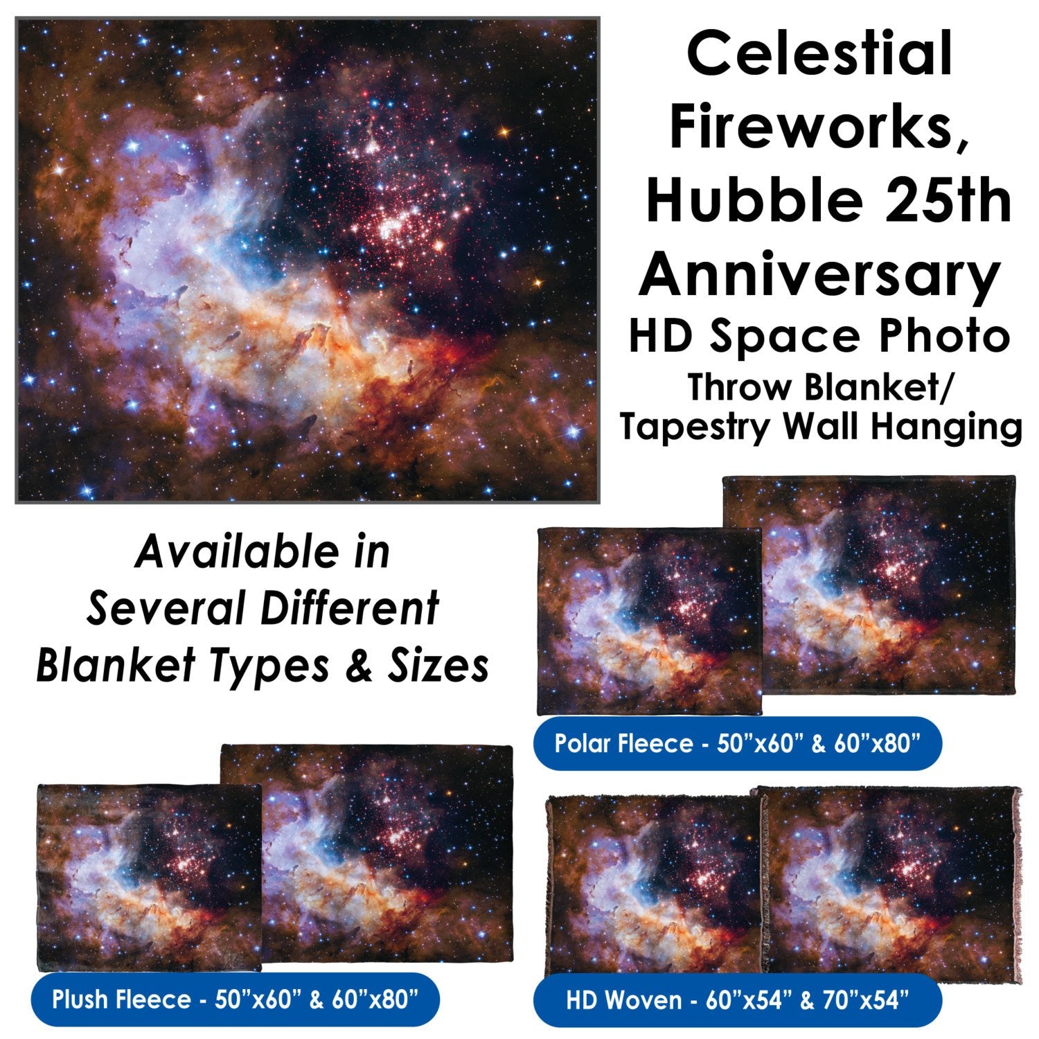 Celestial Fireworks, Hubble 25th Anniversary HD Space Photo - Throw Blanket / Tapestry Wall Hanging