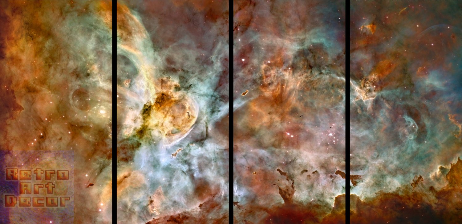 The Carina Nebula, Star Birth in the Extreme (Color) - 72" x 36", 4-Piece Split Canvas Wall Mural
