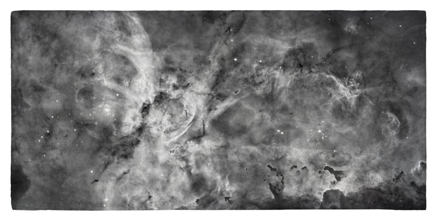 The Carina Nebula, Star Birth in the Extreme (Grayscale) - 30" x 60" Microfiber Beach Towel