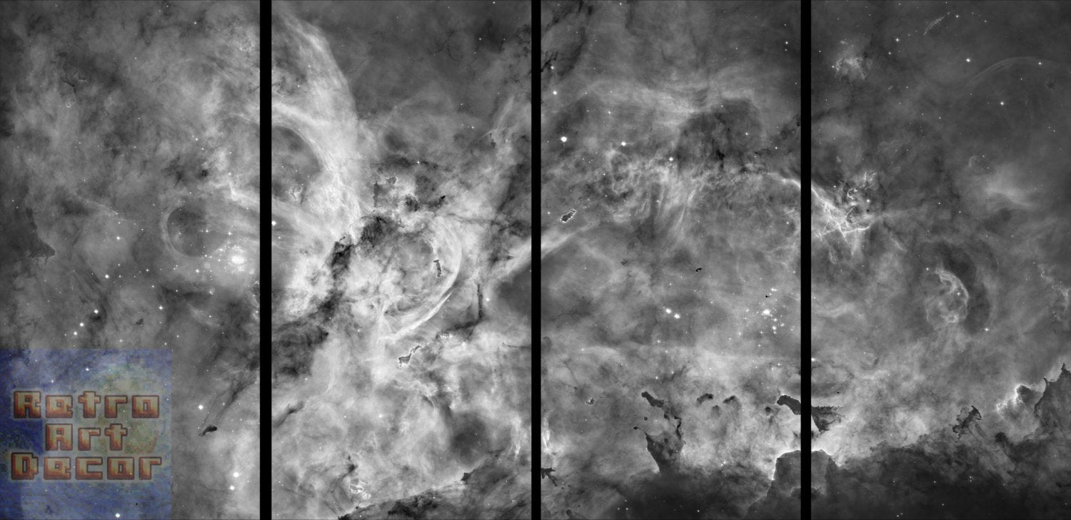 The Carina Nebula, Star Birth in the Extreme (Grayscale) - 72" x 36", 4-Piece Split Canvas Wall Mural