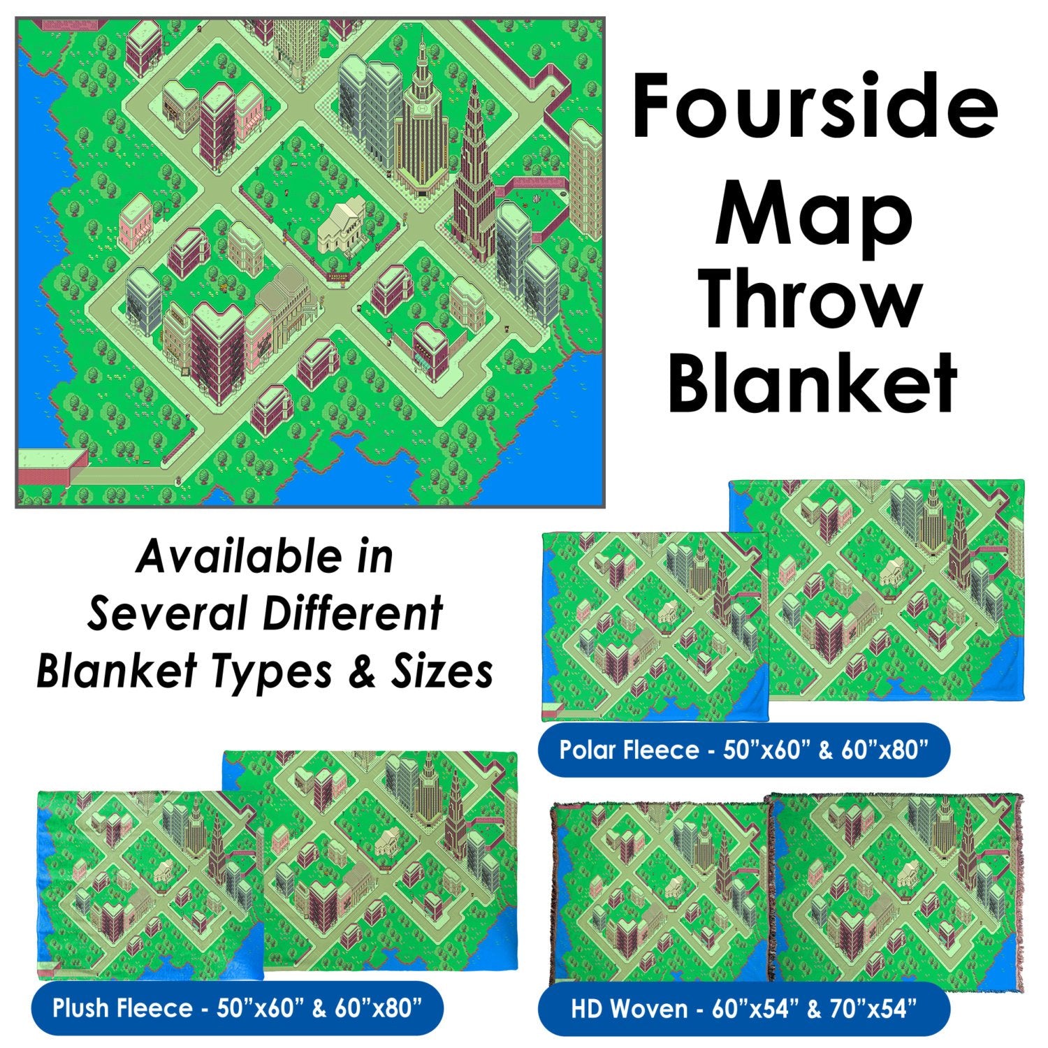 EarthBound, Fourside Map - Throw Blanket / Tapestry Wall Hanging