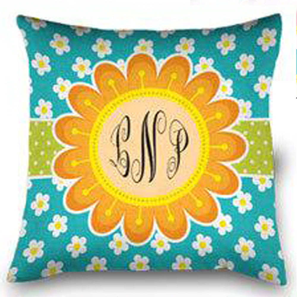 Square Blooming Spring Monogrammed Spun Polyester Pillow