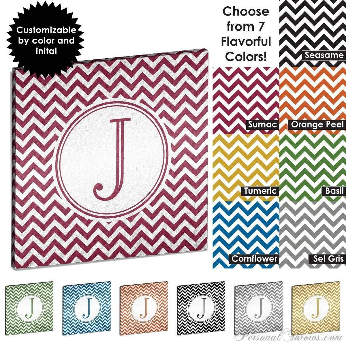Monogrammed Gifts,Other Products - Chevron Monogrammed 16" X 16" Canvas Gallery Wrap