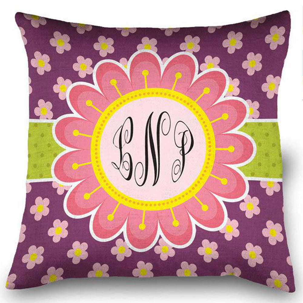 Square Blooming Spring Monogrammed Spun Polyester Pillow