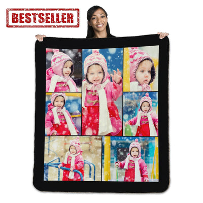Photo Blankets - 50" X 60" Heavy Weight Photo Full Service Collage Sherpa Throw Blanket