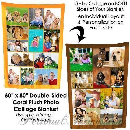 Photo Blankets,Valentine's Day Gifts,Holiday Gifts,Mother's Day Gifts - Double-Sided Photo Collage Plush Fleece Blanket - 80" X 60"