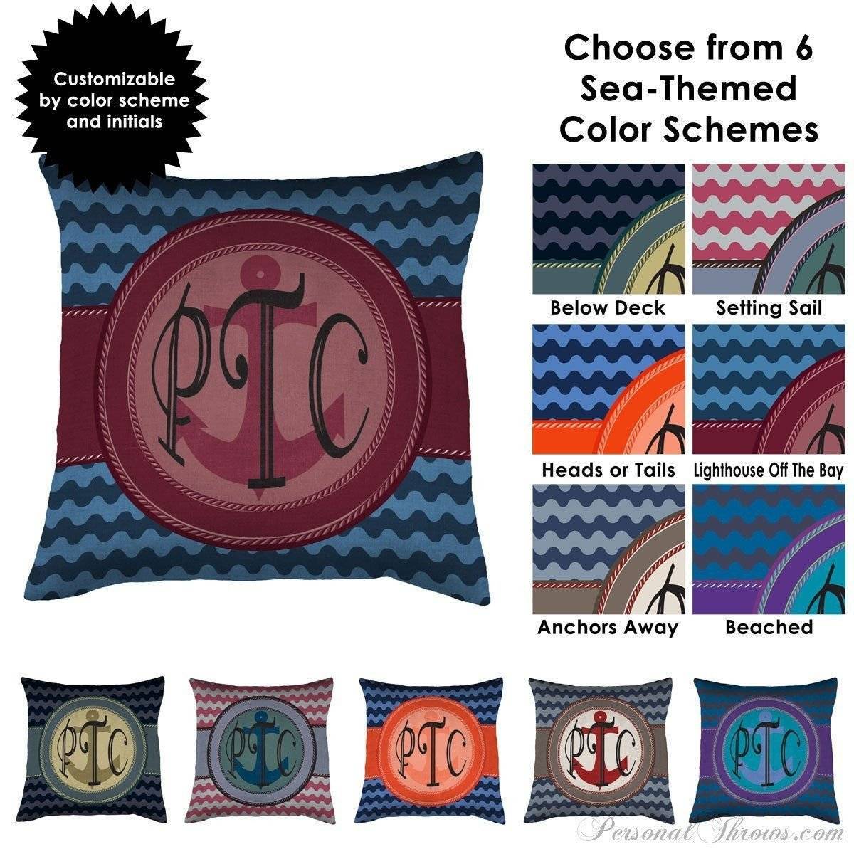 Nautical Monogrammed Square Spun Polyester Pillow