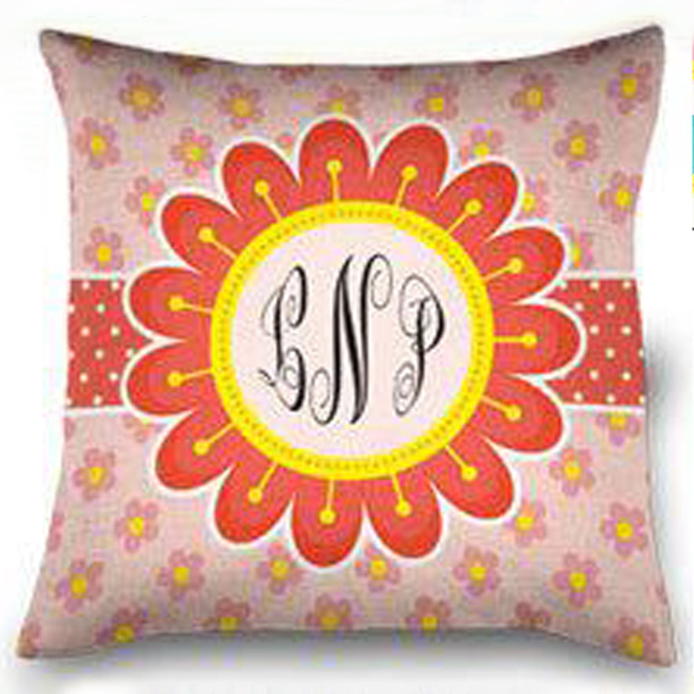 Square Blooming Spring Monogrammed Spun Polyester Pillow