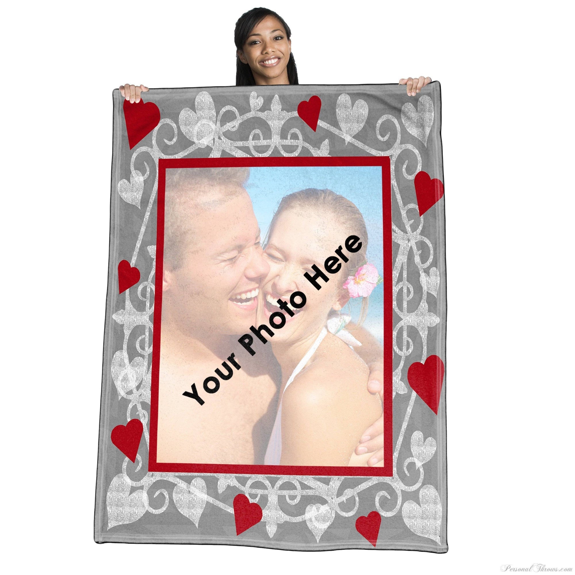 Sweet Heart Photo Throw (gray-scale) W/red Hearts