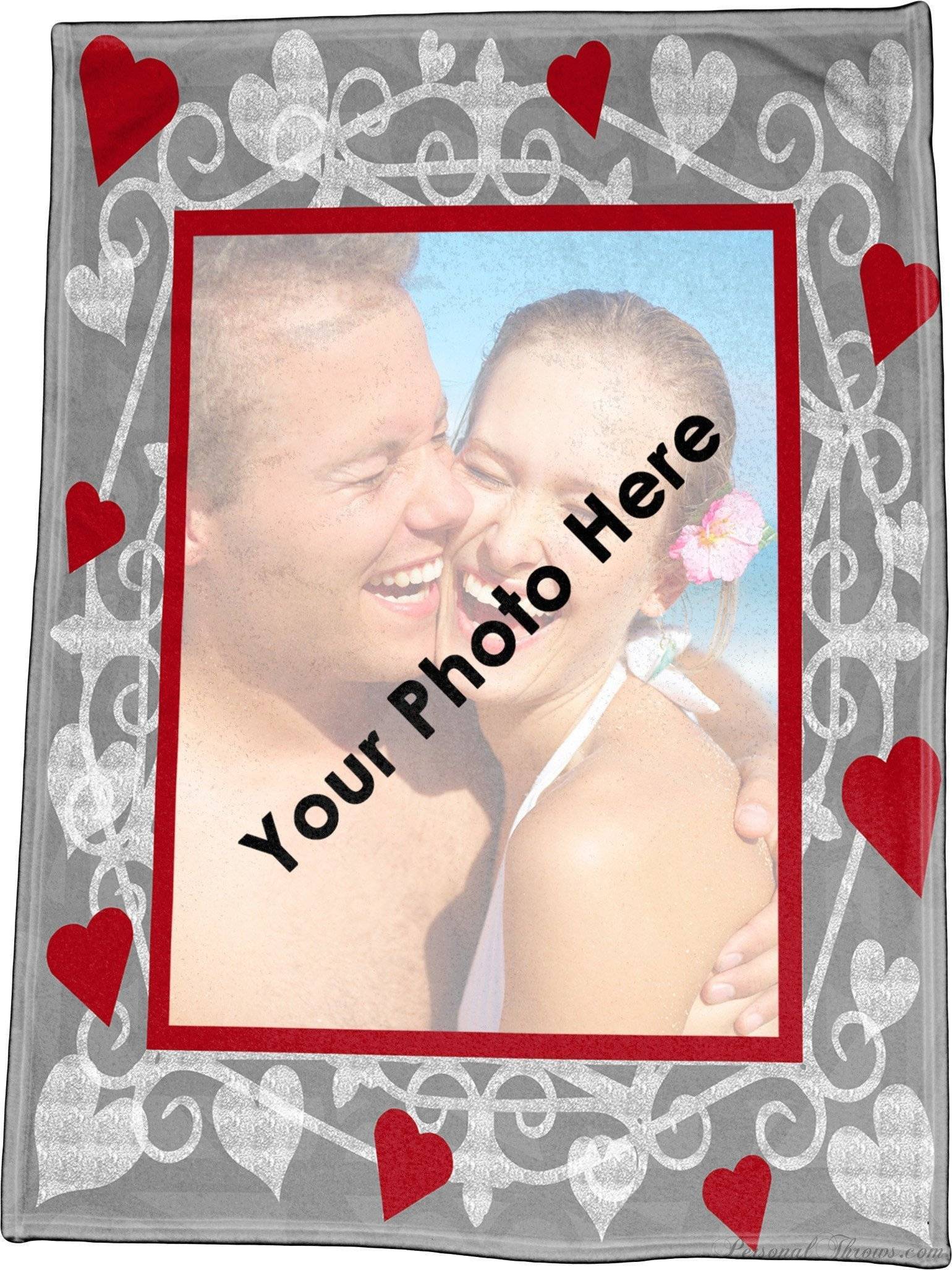 Sweet Heart Photo Throw (gray-scale) W/red Hearts